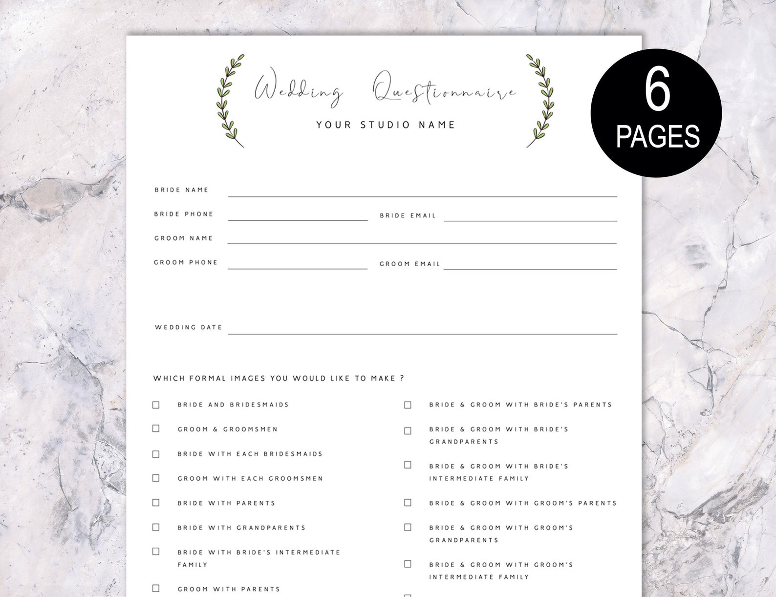 Bran Wedding Photography Questionnaire Template Pre Wedding Etsy