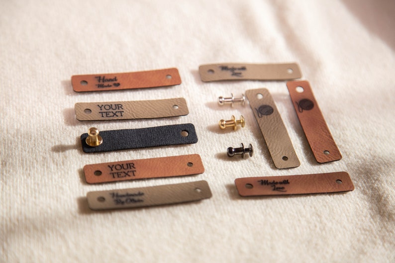 Faux leather labels with rivets Knitting labels product tags custom sewing tags image 7