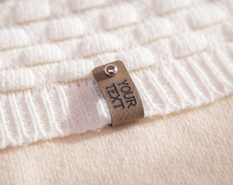 Etykiety ze skóry ekologicznej z nitami - Etykiety dziewiarskie - metki produktowe - spersonalizowana metka do szycia