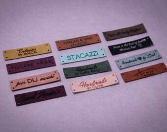 Faux leather labels - Knitting labels - product tags - custom sewing tags