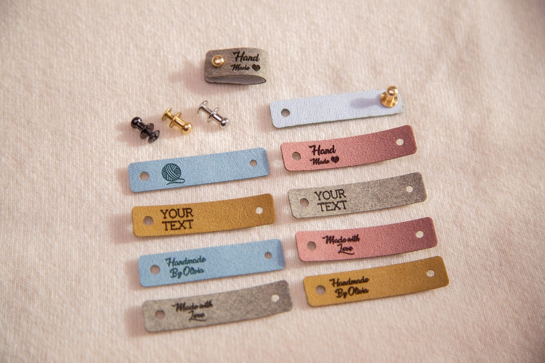 Rivets Labels Custom Faux Leather Knitting Labels With Rivets – Personalized Product ...