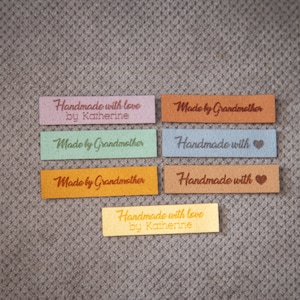 Faux leather labels, knitting sewing tags with your text or logo