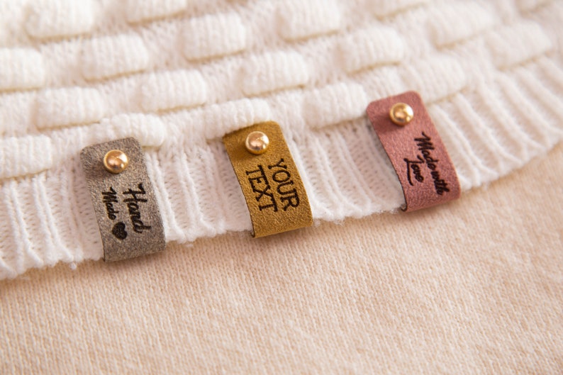 Faux leather labels with rivets Knitting labels product tags custom sewing tags image 1