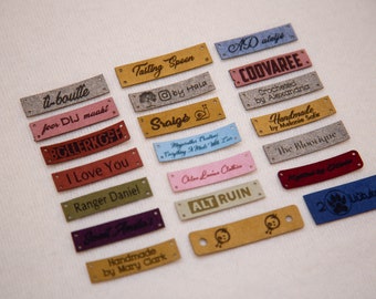 Faux leather labels - Knitting labels - product tags - custom sewing tags