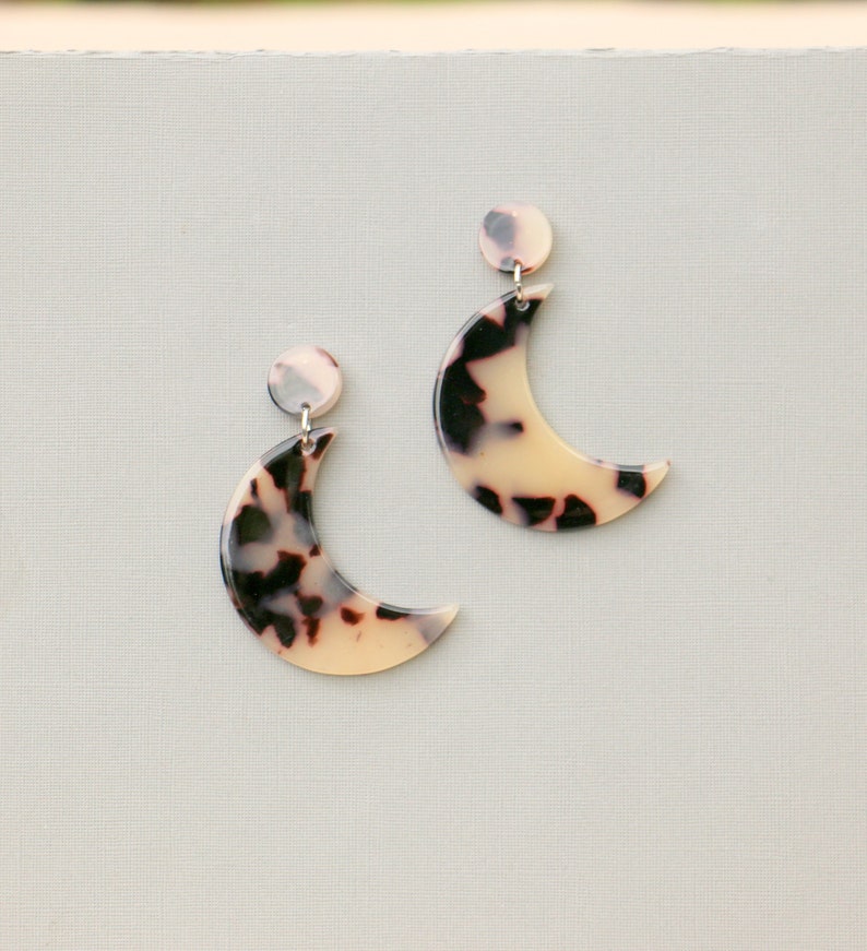 Half Moon Tortoise Shell Acetate Earrings image 1