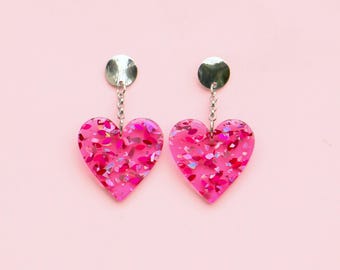 Herz Statement Ohrringe Pink Glitter