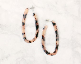 Long Oval Acetate Tortoise Hoop Earrings