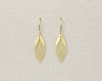 Mini Delicate Brass Leaf Earrings Marquise Shaped