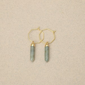 Labradorite Spike Earrings With Octagon Hoops image 5