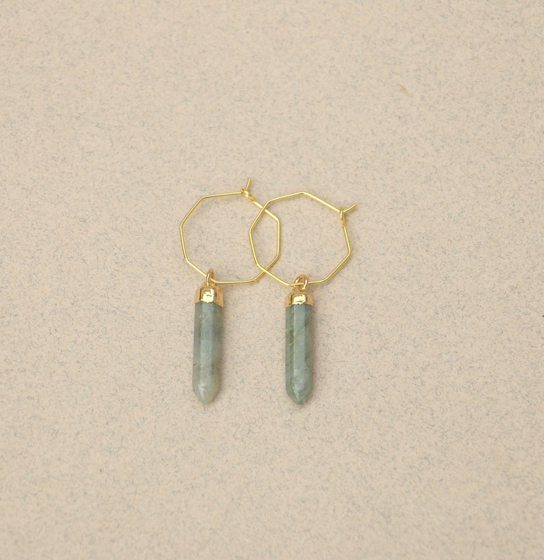 Labradorite Spike Earrings With Octagon Hoops image 5