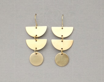 Geometric Semicircle Brass Dangle Earrings