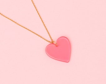 Pink Acrylic Heart Necklace