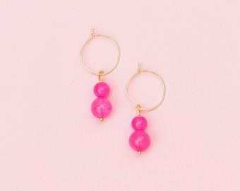 Pink Beaded Drop Hoops