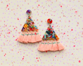 Colorful Acetate Triangle Tassel Earrings