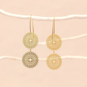 Delicate Brass Mandala Earrings image 1