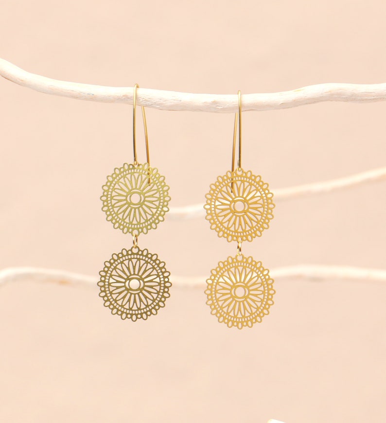 Delicate Brass Mandala Earrings image 1