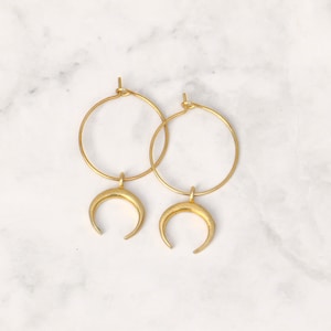 Crescent Moon Brass Hoop Earrings