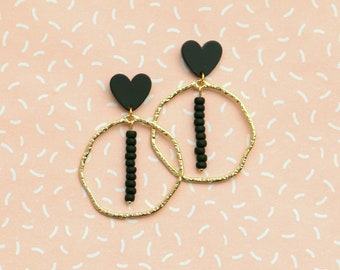 Happiness Statement Earrings Black And Gold