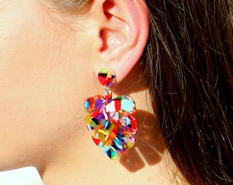 Colorful Acetate Leaf Earrings