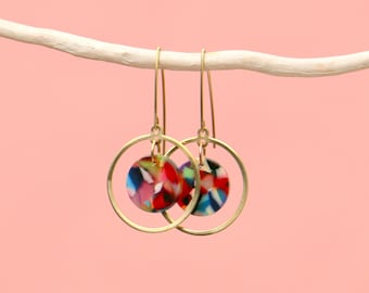 Circle Disc Earrings Brass And Acetate