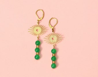 Sun Dangle Earrings Green Gold