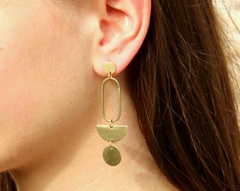Long Geometric Statement Brass Earrings