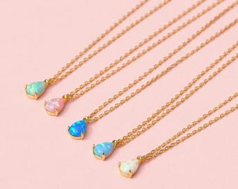 Opal Drop Necklace For Women, 925 Sterling Silver gold plated