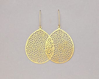 Oval Brass Leaf Earrings