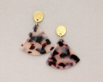 Tortoise Shell Acetate Fan Shaped Earrings
