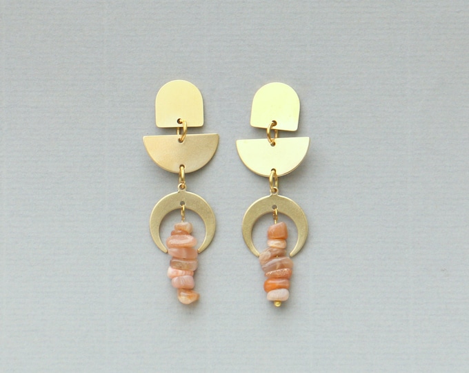 Abstract Statement Earrings With Sunstone