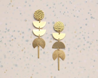 Long Geometric Statement Brass Earrings