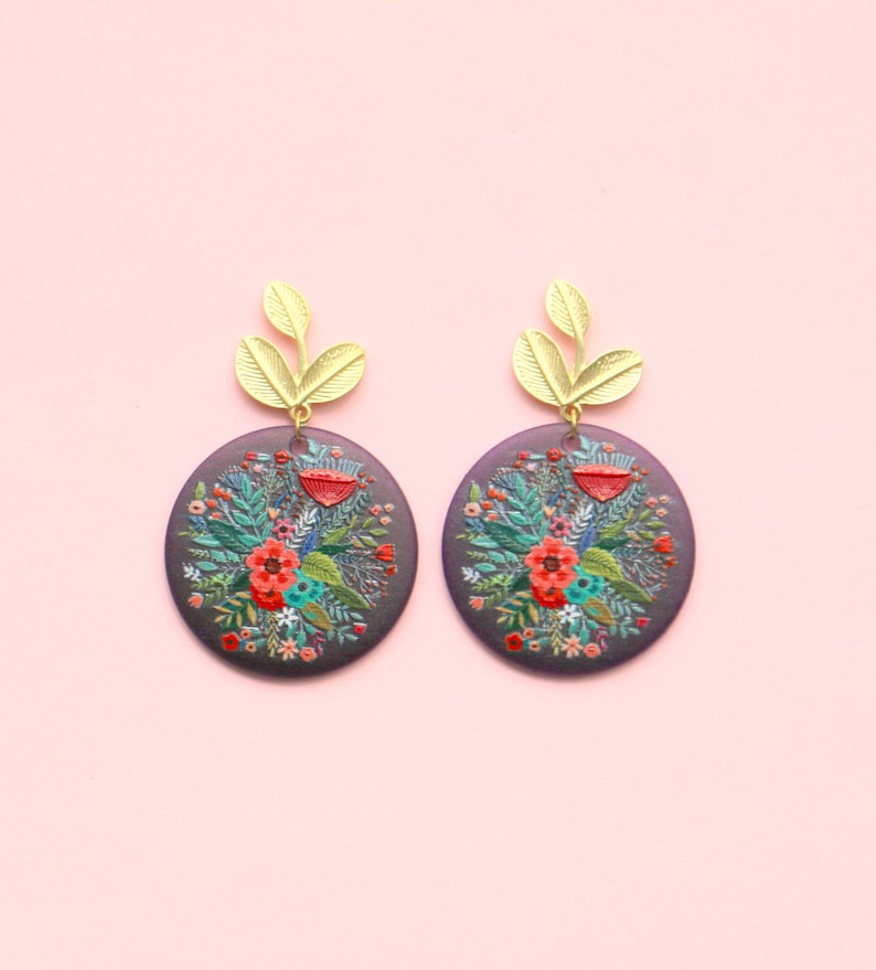 Big Round Acrylic Flower Earrings image 1