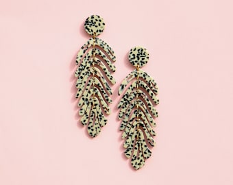 Long Dalmatian Leaf Earrings