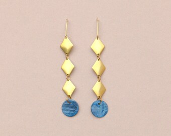 Long Dangly Geometric Brass Earrings For Women