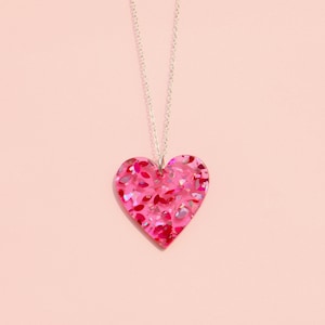 Pink Glitter Acrylic Heart Necklace