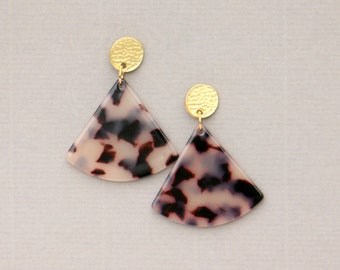 Tortoise Shell Acetate Fan Shaped Earrings