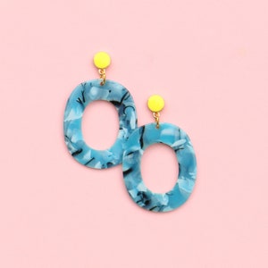 Large Blue Oval Acetate Earrings