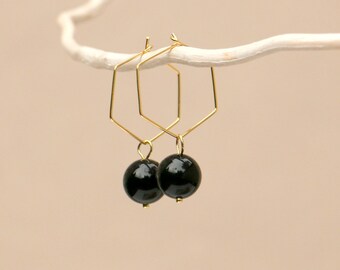 Hexagon Hoops Gold Black With Onyx