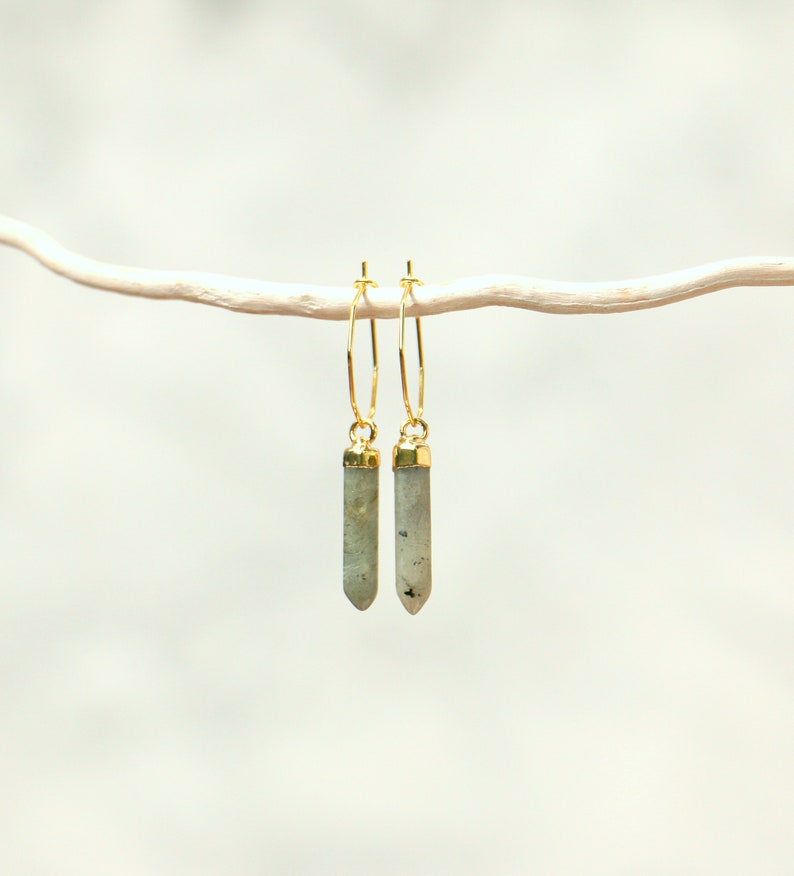 Labradorite Spike Earrings With Octagon Hoops image 3