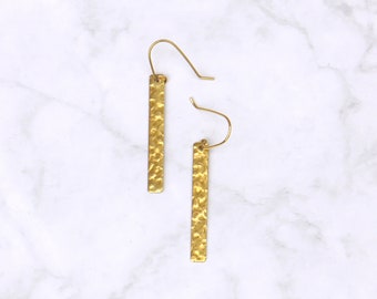 Hammered Brass Bar Earrings For Women