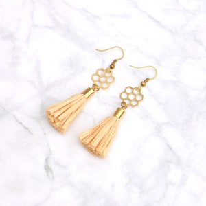 Honeycomb Raffia Tassel Earrings