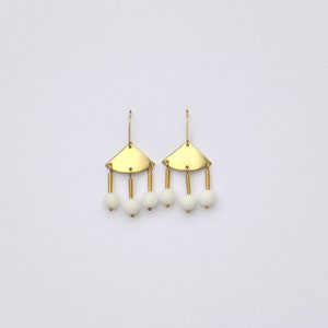 Triangle Dangle Brass Earrings With Beads image 5