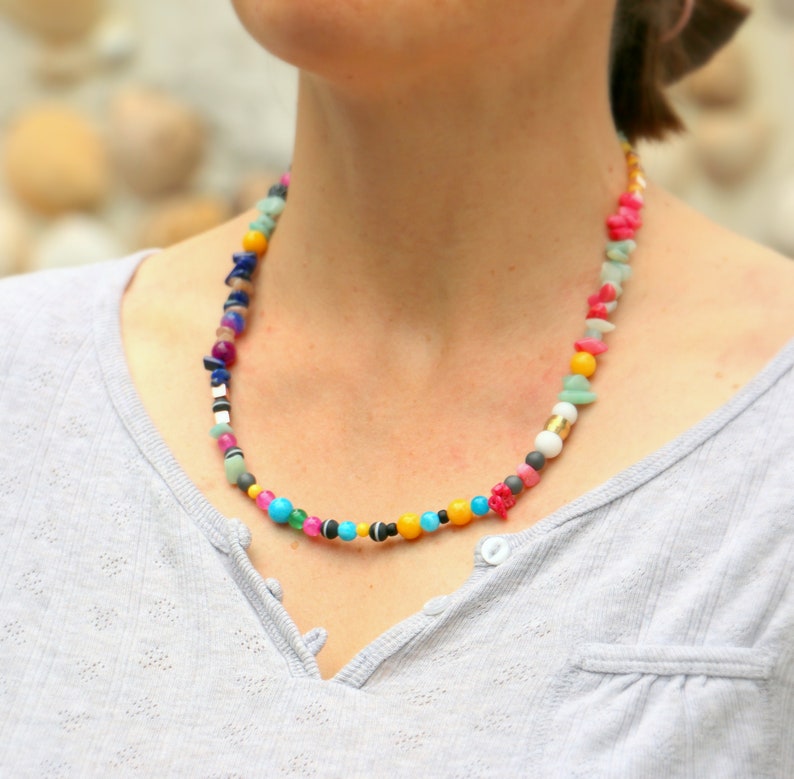 Colorful Beaded Gemstone Necklace For Women image 3