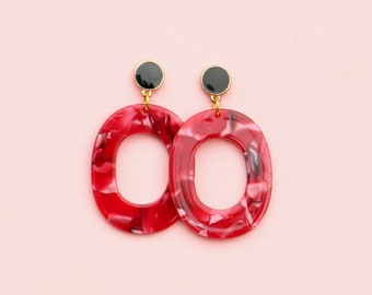 Large Red Oval Acetate Earrings