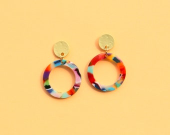 Small Circle Earrings Multi Color Gold