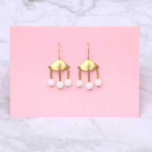 Triangle Dangle Brass Earrings With Beads image 6