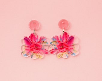 Acrylic Hibiscus Flower Earrings