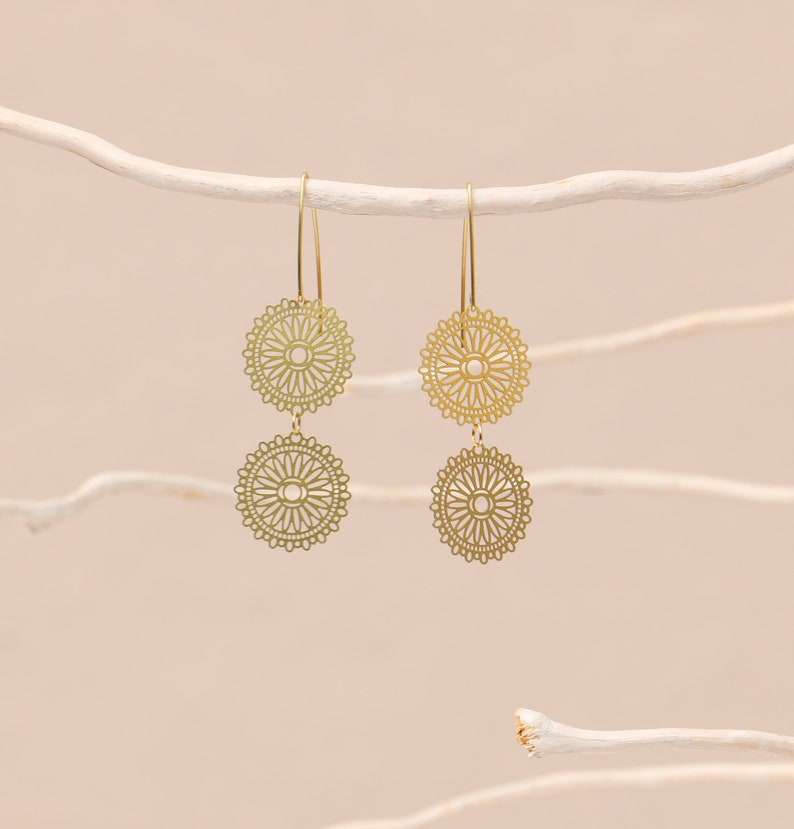 Delicate Brass Mandala Earrings image 4