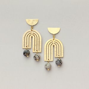 Geometric Brass Earrings With Jasper Beads
