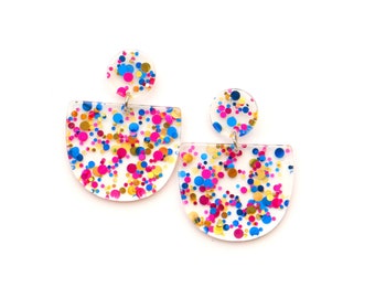 Boucles d’oreilles acryliques en paillettes, boucles d’oreilles Déclaration confettis